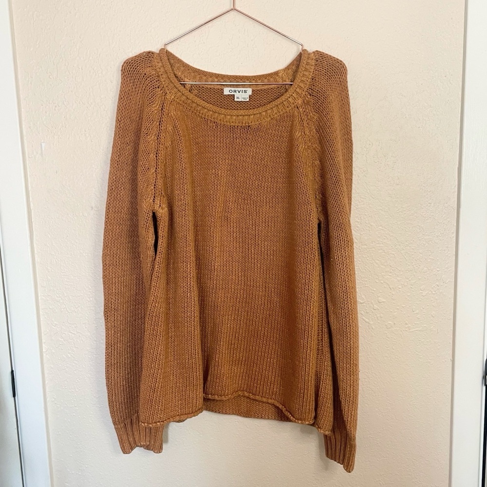 Orvis Camel Cotton Sweater | Cozy Cottagecore Neutral - Picture 1 of 7